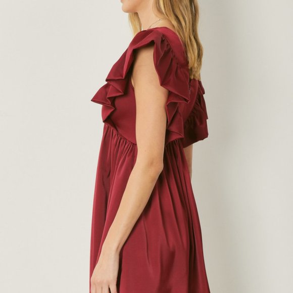 💍ENTRO Flutter Sleeve Pocketed Dress in Hunter💍 - Picture 4 of 5